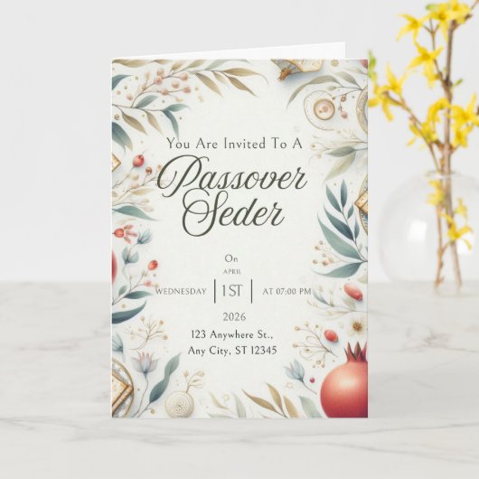 Passover Invitation Card Floral Greenery Pastel カード (黄色い花)