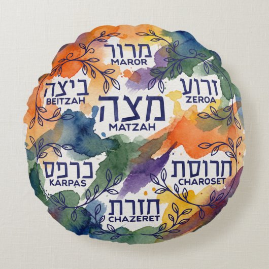 Passover Seder Plate Leaning Pillow for Seder ラウンドクッション (正面)