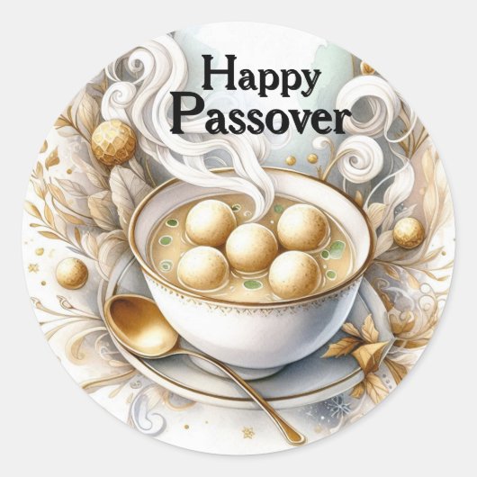 Passover Sticker Matzo Ball Soup ラウンドシール (正面)