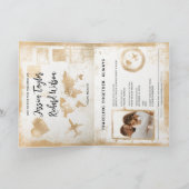 Passport結婚のネイビーブルー金ゴールドヴィンテージ 招待状 (内部)