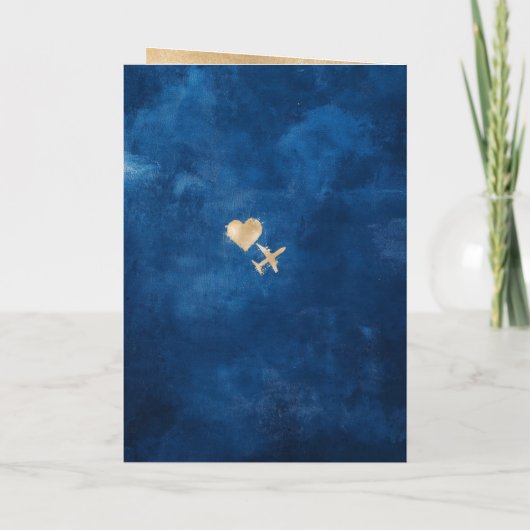 Passport結婚のネイビーブルー金ゴールドヴィンテージ 招待状 (裏面)