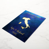 Passport結婚の目的地金ゴールド海軍イタリアの地図 箔招待状 (回転した状態)