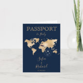 Passport結婚の金ゴールド世界地図 招待状 (正面)