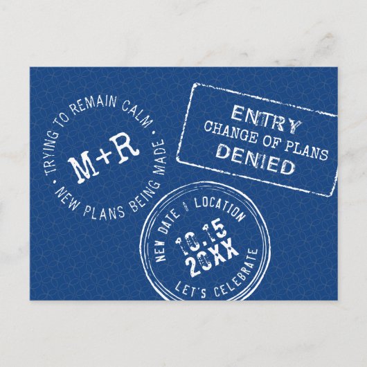 Passport おもしろい Stamp結婚の日付の変更 案内ポストカード (正面)