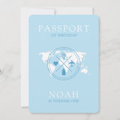 Passport Adventure Beginds Blue Boy 1st誕生日 招待状 (正面)