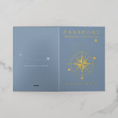 Passport Destination Blue金ゴールド結婚式招待状 箔シーズンカード (外側レイダウン)