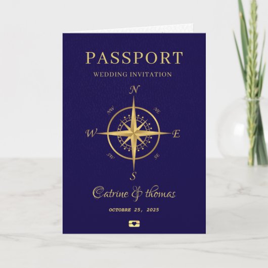 Passport Destination Compass 結婚's 招待状 (正面)