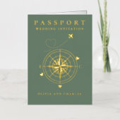 Passport Destination Sage金ゴールド結婚式招待状 箔シーズンカード (正面)