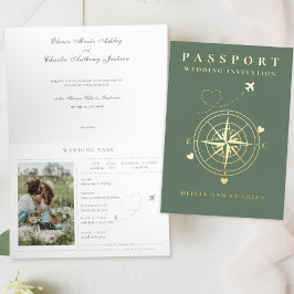 Passport Destination Sage金ゴールド結婚式招待状 箔シーズンカード