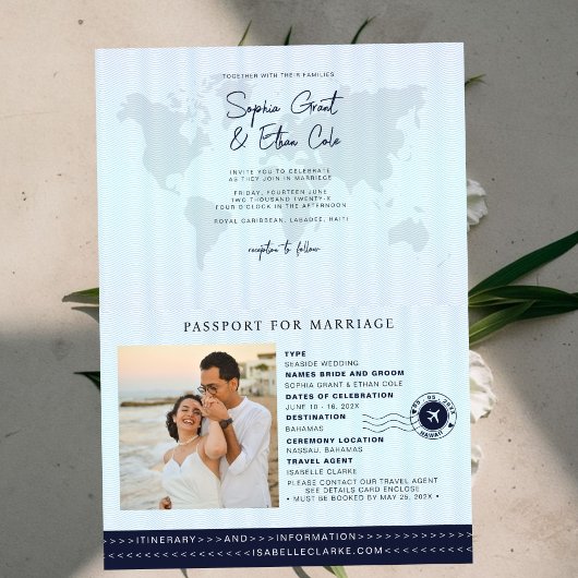 Passport Destination Wedding Blue invitation 招待状