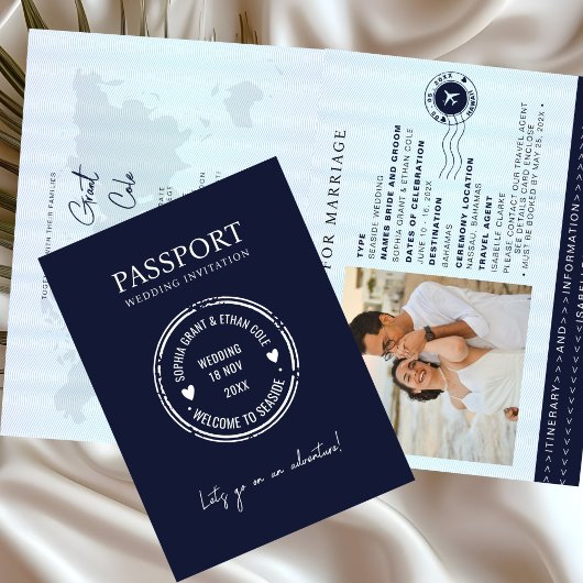 Passport Destination Wedding Blue invitation 招待状