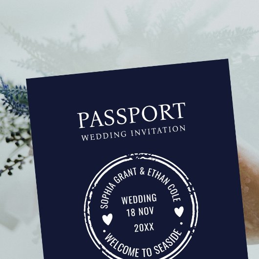 Passport Destination Wedding Blue invitation 招待状