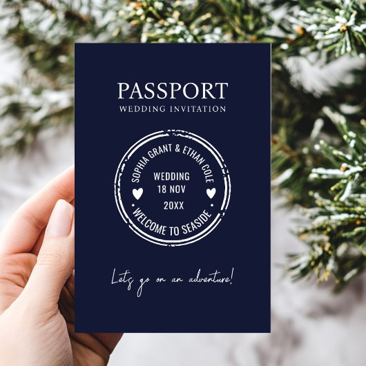 Passport Destination Wedding Blue invitation 招待状