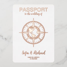 Passport Destination Wedding Gold Foil World Map 箔招待状