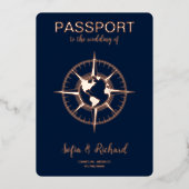 Passport Destination Wedding Gold Foil World Map 箔招待状 (正面)