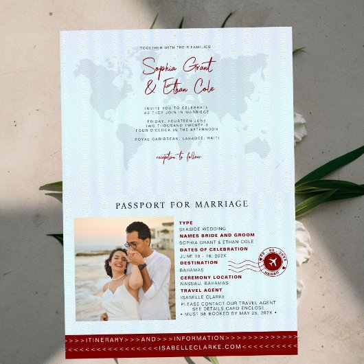 Passport Destination Wedding red invitation 招待状