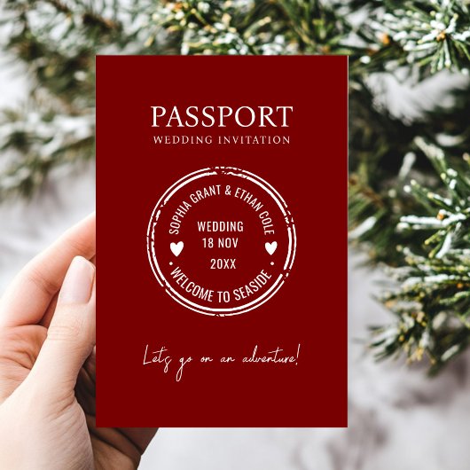 Passport Destination Wedding red invitation 招待状