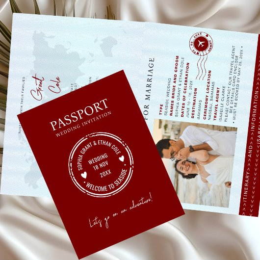 Passport Destination Wedding red invitation 招待状