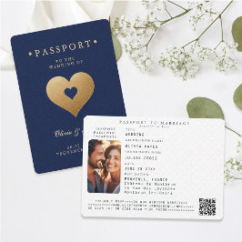 Passport Navyフェイク金ゴールドハート先結婚式 招待状