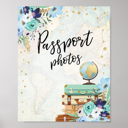 Passport Photos Table sign Travel Shower Adventure ポスター (正面)