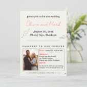 Passport RSVPカード – ティール（緑がかった色）&サンゴ | 熱帯性 招待状 (スタンド正面)