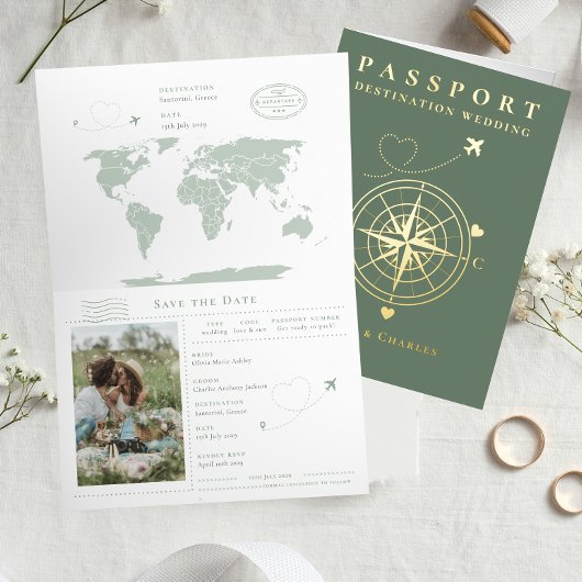 Passport Sage金ゴールド結婚式日付の保存 箔シーズンカード