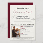 Passport Save the Date – Burgundy & Champagne 招待状 (正面/裏面)
