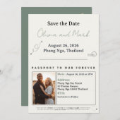 Passport Save the Date – Sage & Beige | Rustic 招待状 (正面/裏面)