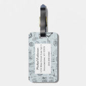 Passport Stamps Monogramヴィンテージ青 ラゲッジタグ (裏面縦)