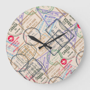 Passport Stamps Travel ラージ壁時計