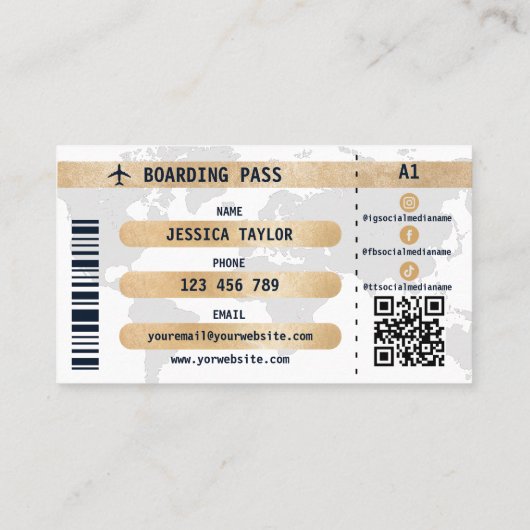 Passport Travel Make Up World Map搭乗券 名刺 (裏面)