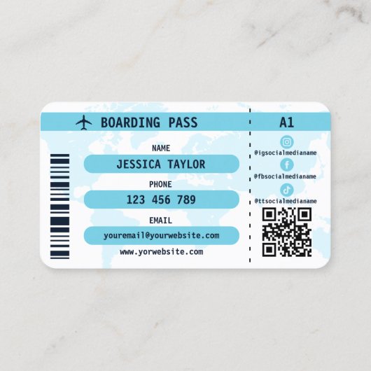 Passport Travel Make Up World Map搭乗券 名刺 (裏面)