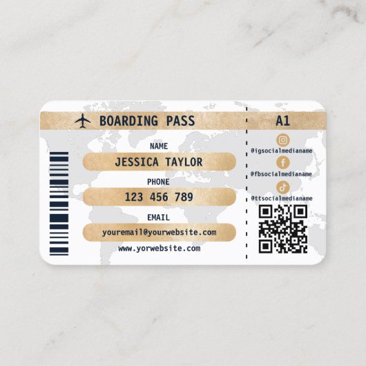 Passport Travel Make Up World Map搭乗券 名刺 (裏面)