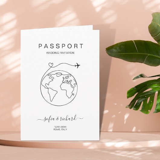 Passport World Mapミニマルモダンリスト目的地 招待状