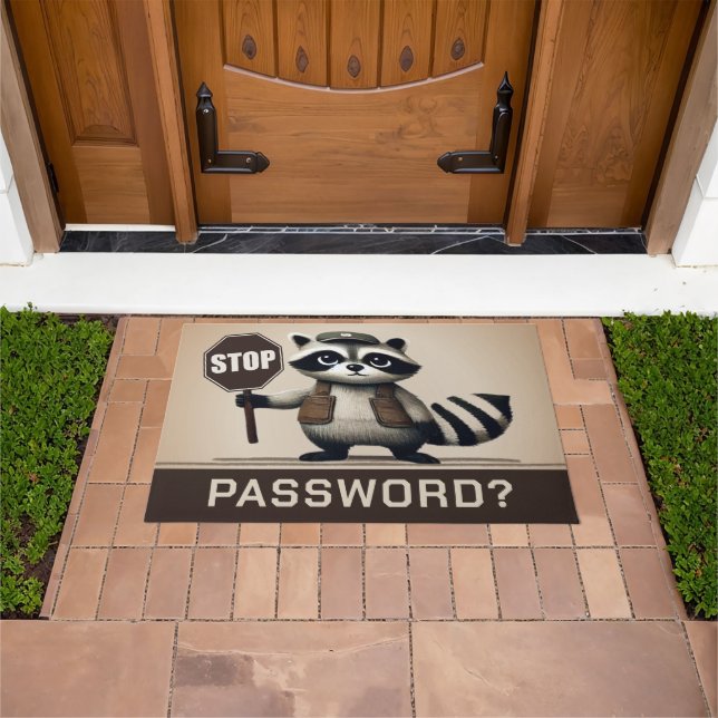 Password? Stopp! Humorvolle Waschbär Türsteher ドアマット (室外)