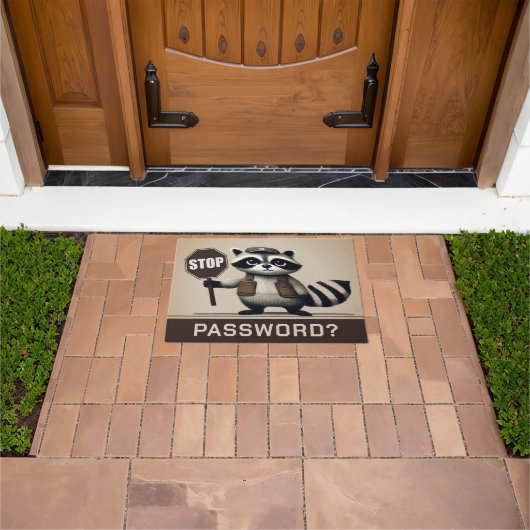 Password? Stopp! Humorvolle Waschbär Türsteher ドアマット (室外)
