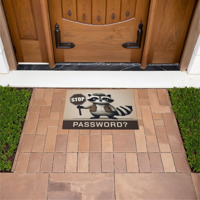 Password? Stopp! Humorvolle Waschbär Türsteher ドアマット (室外)