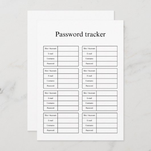 Password tracker ノートカード (正面/裏面)