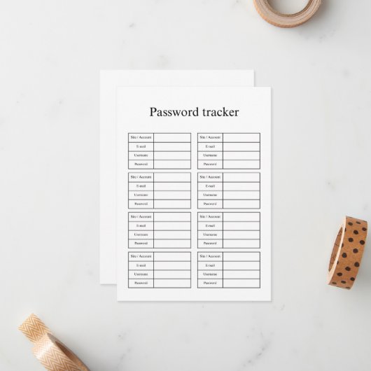 Password tracker ノートカード (正面/裏面インサイチュ)