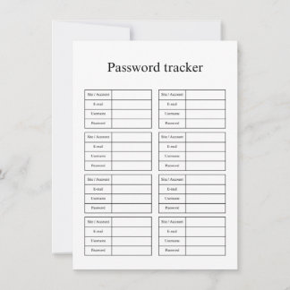 Password tracker ノートカード