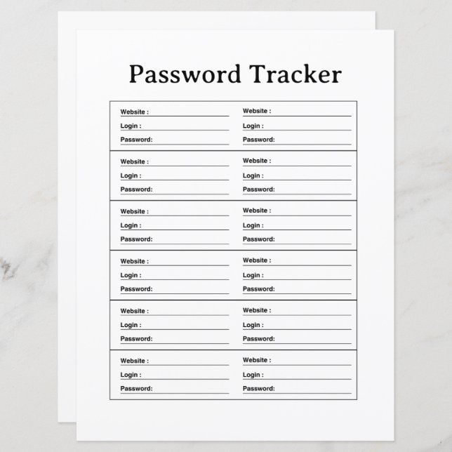 PASSWORD TRACKER TEMPLATE (正面/裏面)