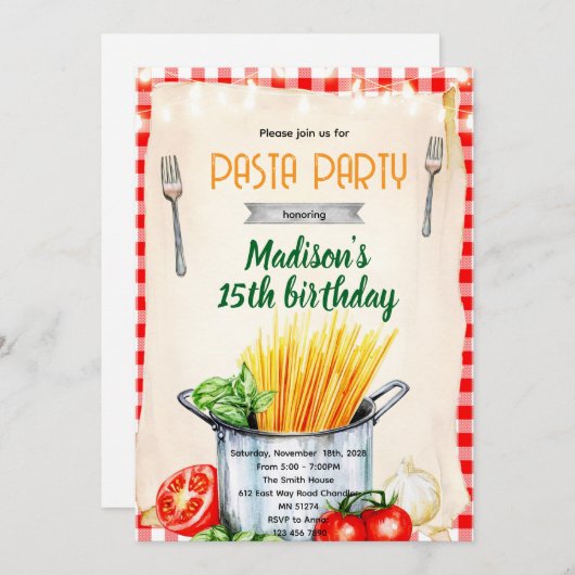 Pasta Class Party Invitation 招待状 (正面/裏面)