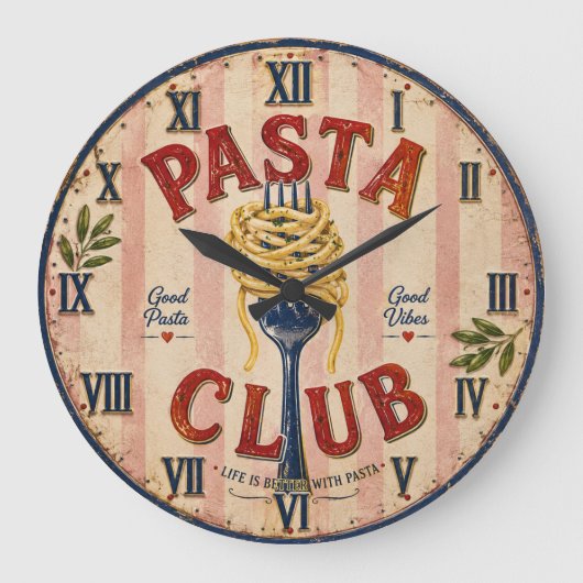 Pasta Club Vintage Kitchen ラージ壁時計 (正面)