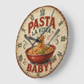 Pasta La Vista Baby Funny Kitchen Decor ラージ壁時計 (傾斜)