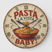 Pasta La Vista Baby Funny Kitchen Decor ラージ壁時計 (正面)