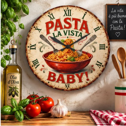 Pasta La Vista Baby Funny Kitchen Decor  ラージ壁時計