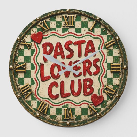 Pasta Lovers Club Italian Kitchen Gift & Farmhouse ラージ壁時計 (正面)