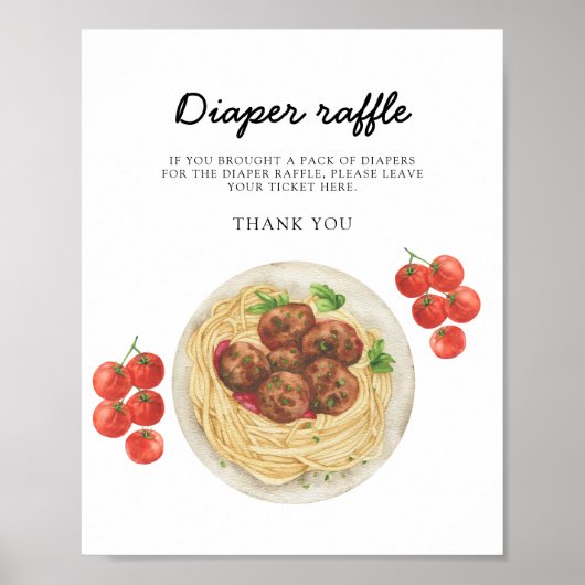 Pasta Meatball Baby shower Diaper raffle ポスター (正面)