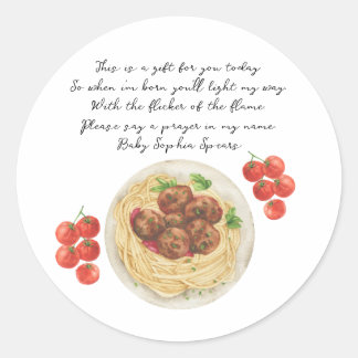 Pasta Meatball Baby shower Pray Candle ラウンドシール