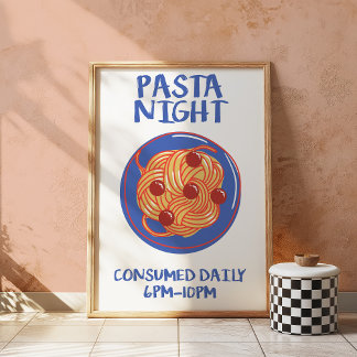 Pasta Night Retro Kitchen Funny Food Wall Poster  ポスター
